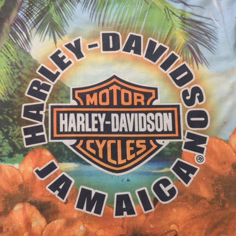 Harley Davidson Jamaica AOP Tropical Sublimation Tee Y2K Biker Large - Picture 5 of 8